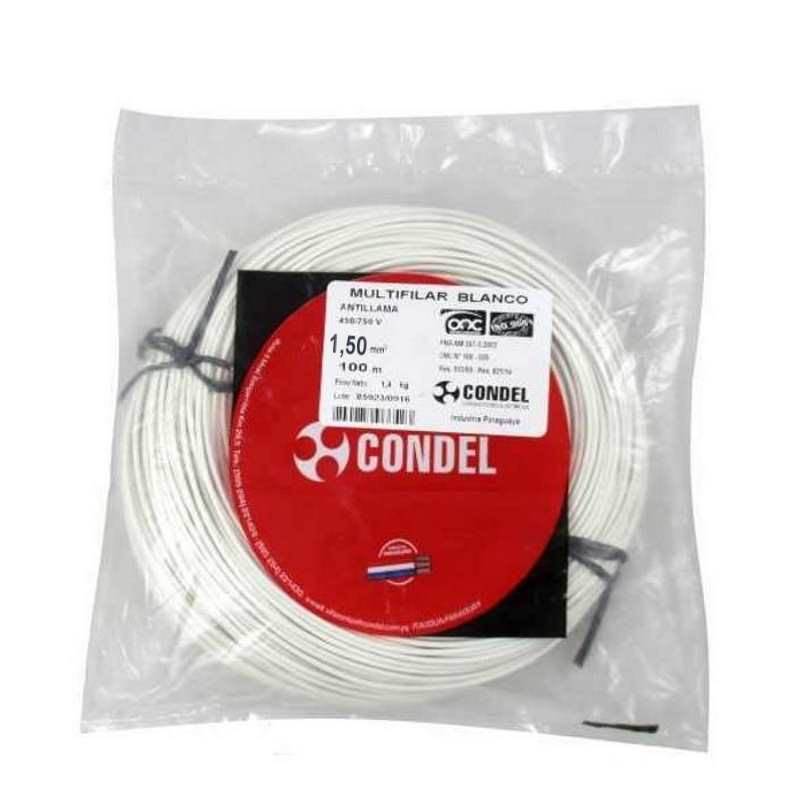 Cable Multifilar Condel 1,50mm2 Blanco - Paquete 100Mts.